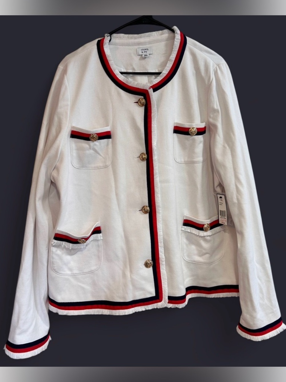 crown & ivy White Blazer with Red and Navy Trim